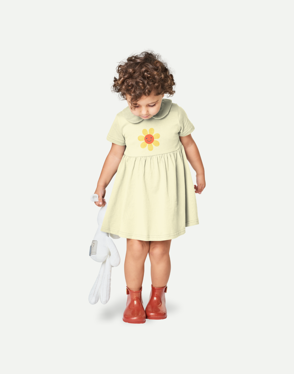 Hand-drawn Flower Print Round Neck Dress