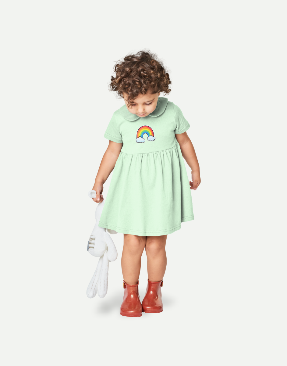 Hand-drawn Rainbow Print Round Neck Dress