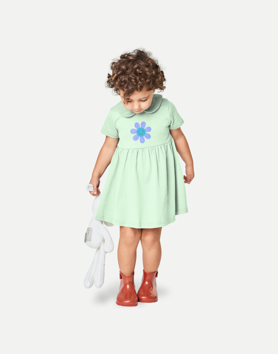 Hand-drawn Flower Print Round Neck Dress