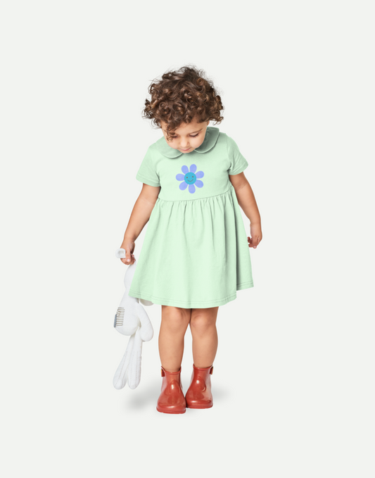 Hand-drawn Flower Print Round Neck Dress