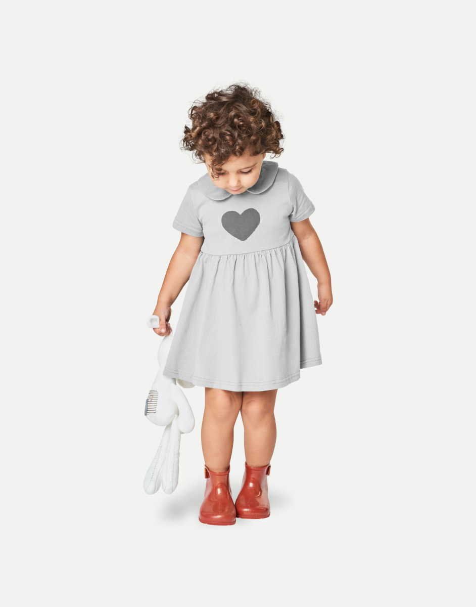 Hand-drawn Heart Print Round Neck Dress