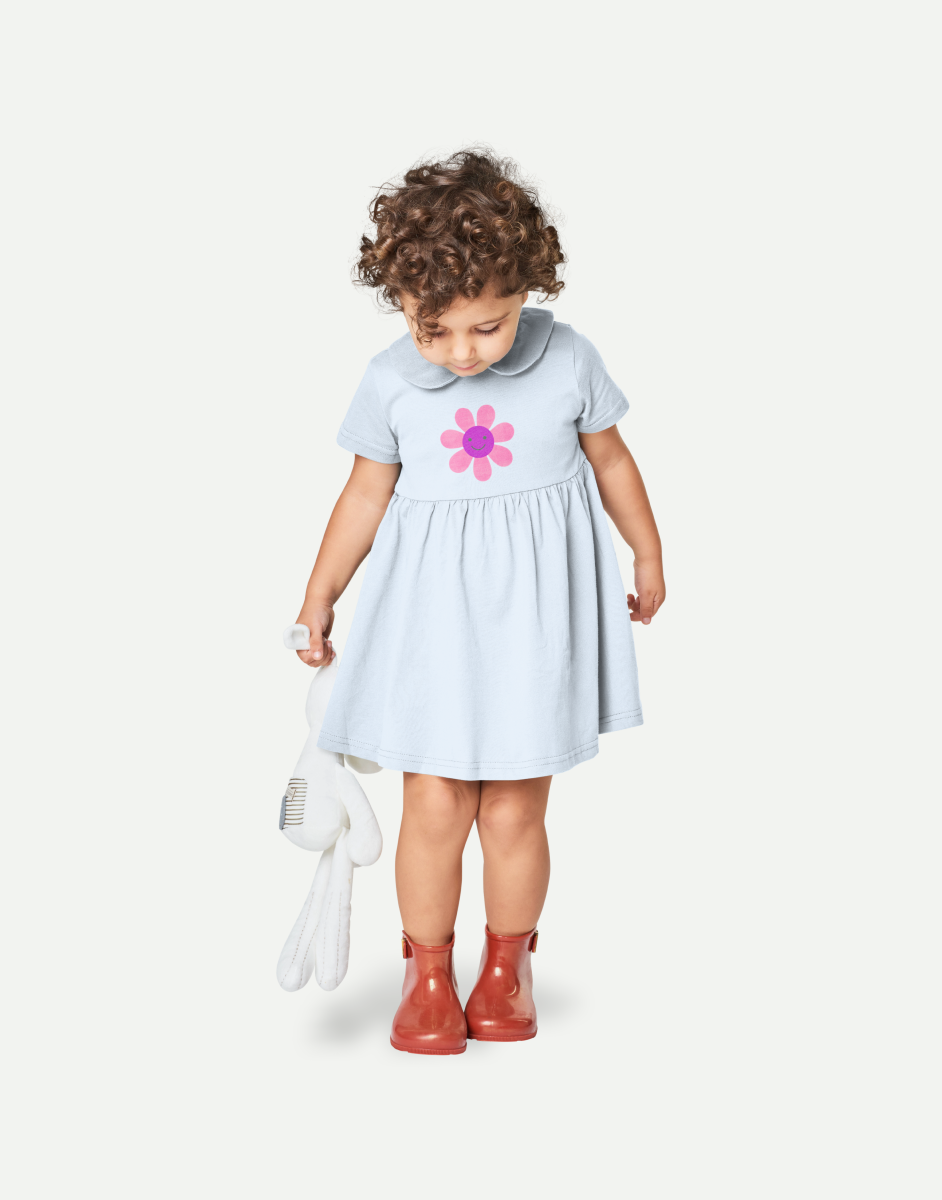 Hand-drawn Flower Print Round Neck Dress