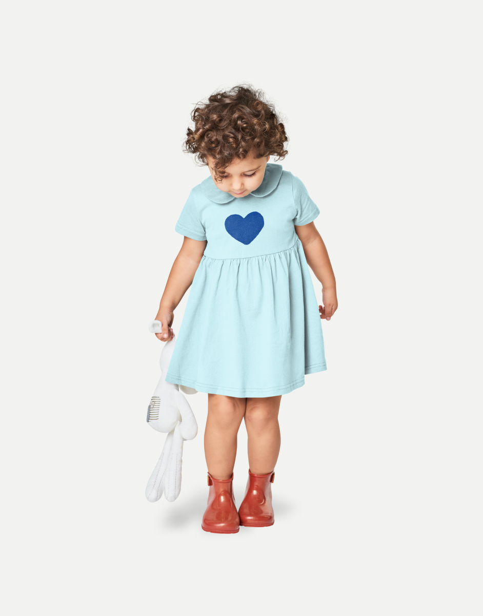 Hand-drawn Heart Print Round Neck Dress