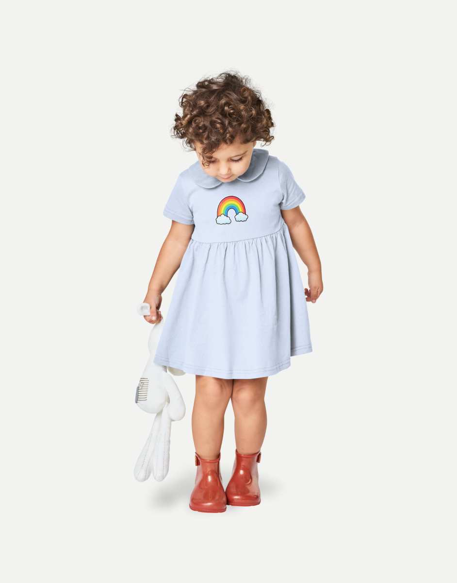 Hand-drawn Rainbow Print Round Neck Dress