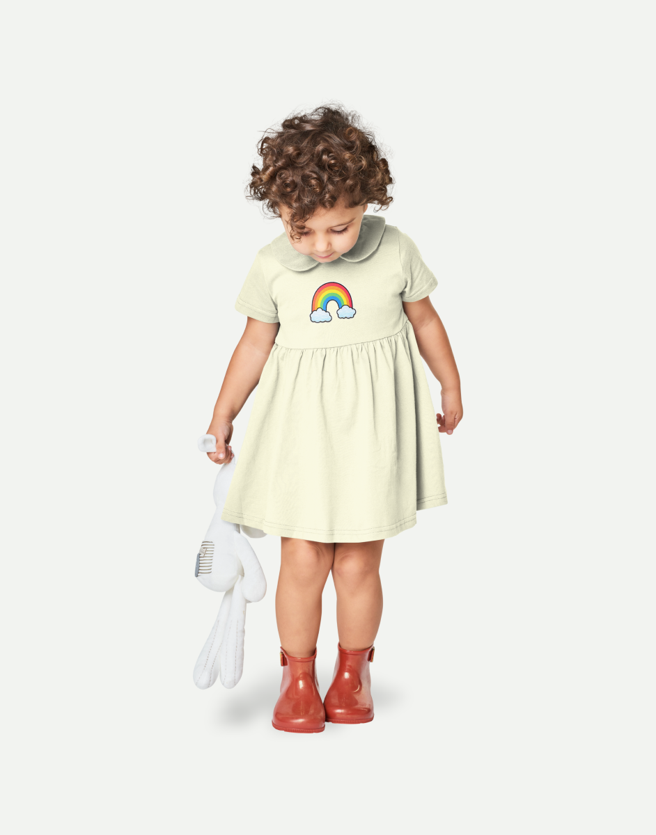 Hand-drawn Rainbow Print Round Neck Dress
