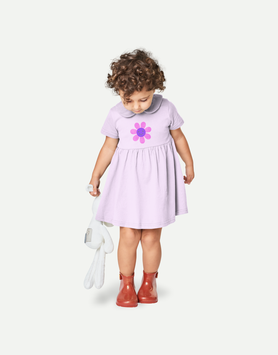 Hand-drawn Flower Print Round Neck Dress