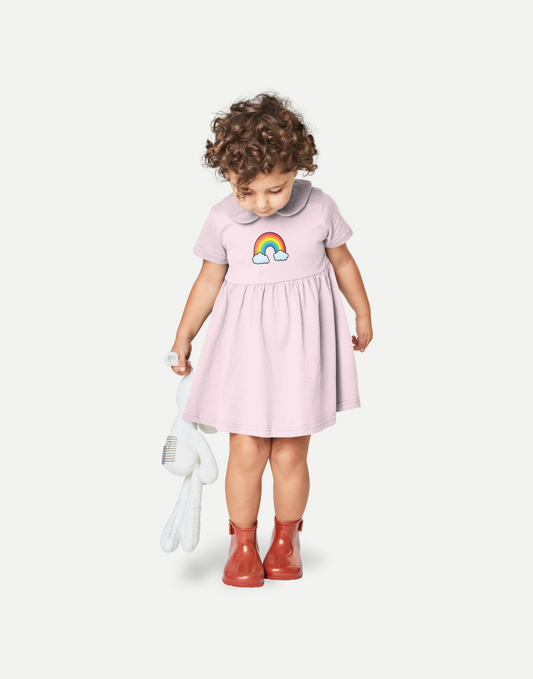 Hand-drawn Rainbow Print Round Neck Dress